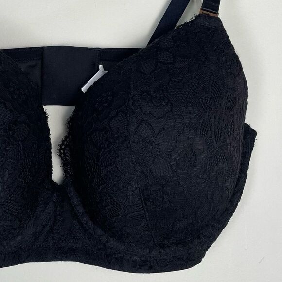 Aerie Show Off Eyelash Lace Plunging Push Up Bra Size 40DD /‎ 40E NEW Balck - Picture 5 of 13